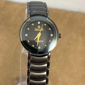 Vintage Swistar Swiss Made Black Stainless Steel Designer Watch